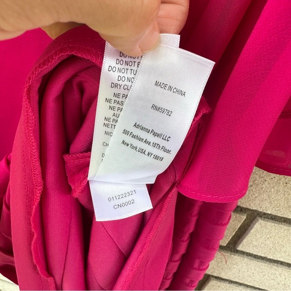Adrianna Papell Magenta Chiffon Overlay Shutter Pleat Sheath Dress 16W Wedding - Picture 8 of 10